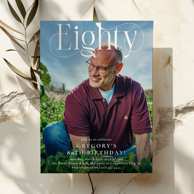 Elegant EIGHTY Photo 80th Birthday Party Invitation (Creator Uploaded)