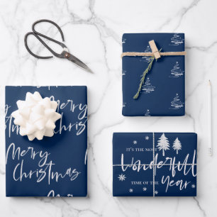 Elegant Electric Blue Merry Christmas Quote Gift Wrapping Paper Sheet