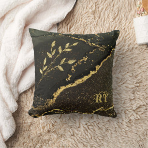 Elegant Elegant Black and Gold Marbled Initials Cushion