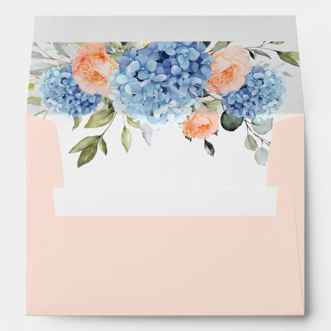 Elegant Elegant Blue Hydrangea Blush Pink Roses Envelope (Back (Bottom))