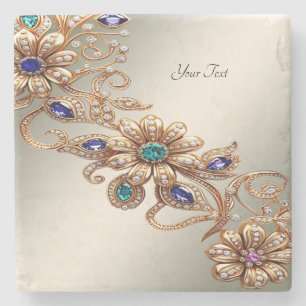 Elegant Elegant Gold Jewel Flowers Stone Coaster