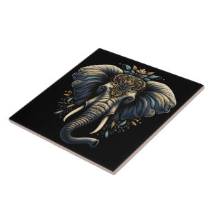 Elegant elephant adorned with intricate patterns ceramic tile