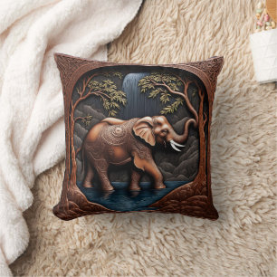 Elegant Elephant Amidst Tranquil Waterfall Scene Cushion