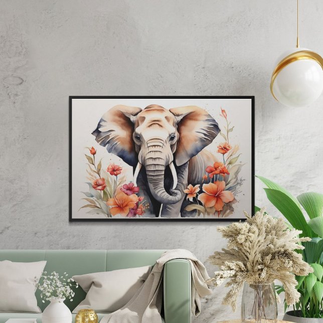 Elegant Elephant & Floral Watercolor Art Poster (Creator Uploaded)
