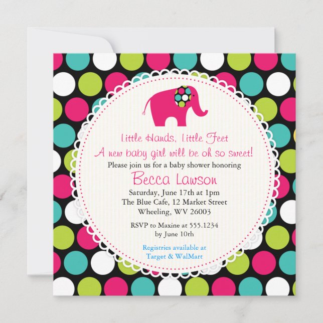 Elegant Elephant Polkadots Baby Shower Invitations (Front)