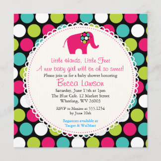 Elegant Elephant Polkadots Baby Shower Invitations