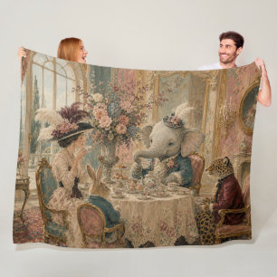 Elegant Elephant Tea Party Vintage Animal Story Fleece Blanket