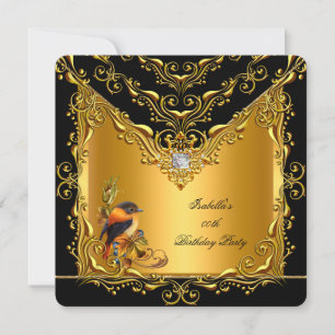 Elegant Elite Bird Black Gold Birthday Party Invitation