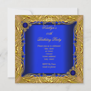 Elegant Elite Birthday Party Royal Blue Gold Invitation