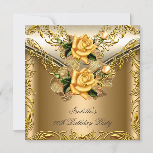 Elegant Elite Bronze Gold Rose Birthday Party 2 Invitation (Front)