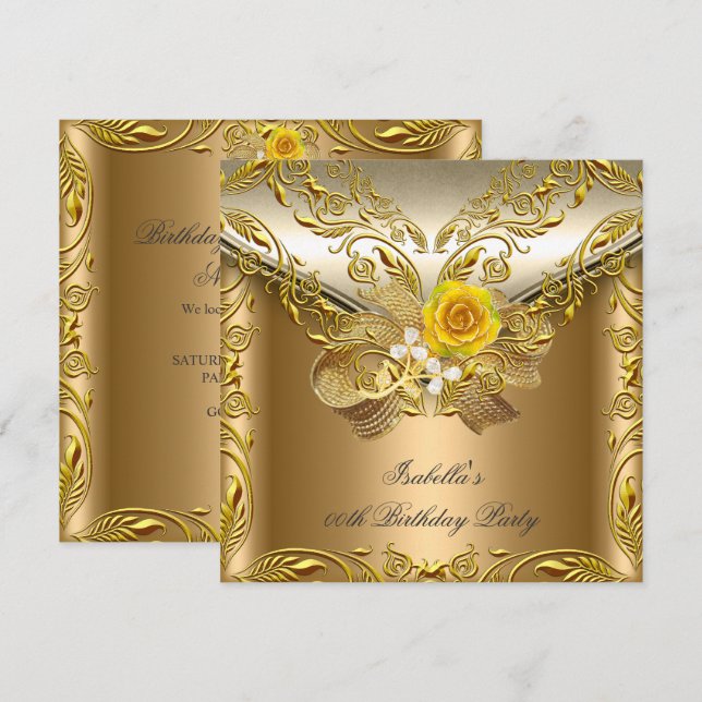 Elegant Elite Bronze Gold Rose Birthday Party Invitation (Front/Back)