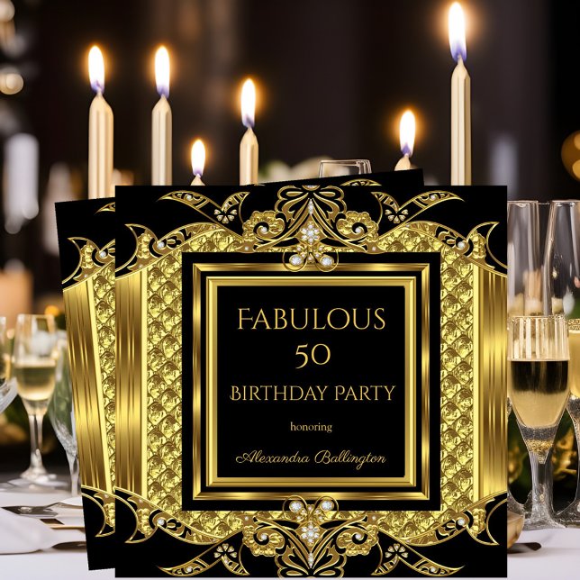 Elegant Elite Formal Gold Birthday Party Black Invitation (Creator Uploaded)