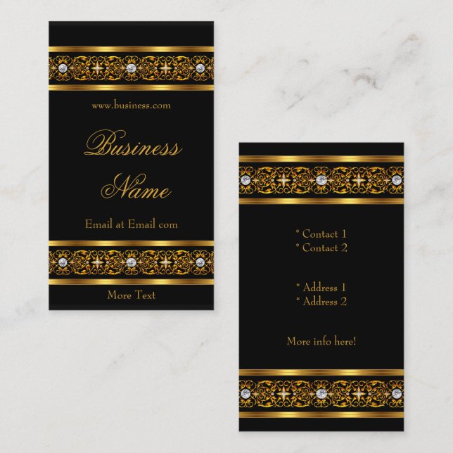 Elegant Elite Gold Trim Black Diamond Jewel 2 Business Card (Front/Back)