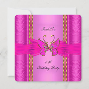 Elegant Elite Hot Pink Gold Butterfly Party Invitation