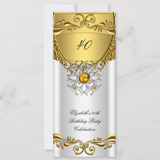 Elegant Elite White Jewel Gold Birthday Party Invitation (Front)