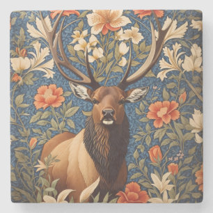 Elegant Elk William Morris Inspired Floral Stone Coaster