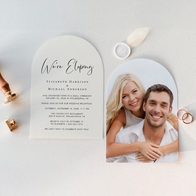 Elegant Elopement Photo Arch Wedding Reception Invitation (Celebrate your love story with a chic arch-shaped elopement announcement and reception invitation)