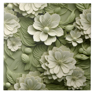Elegant Embossed 3D Floral Relief Ceramic Tile