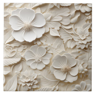 Elegant Embossed 3D Floral Relief Ceramic Tile