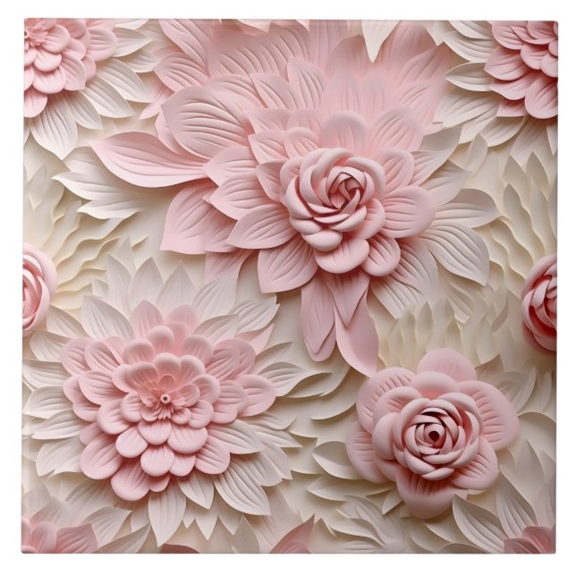 Elegant Embossed 3D Floral Relief Ceramic Tile (Front)
