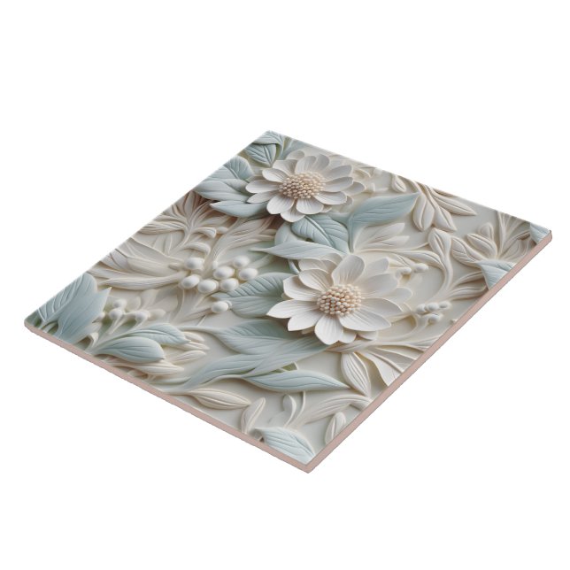 Elegant Embossed 3D Floral Relief Ceramic Tile (Side)