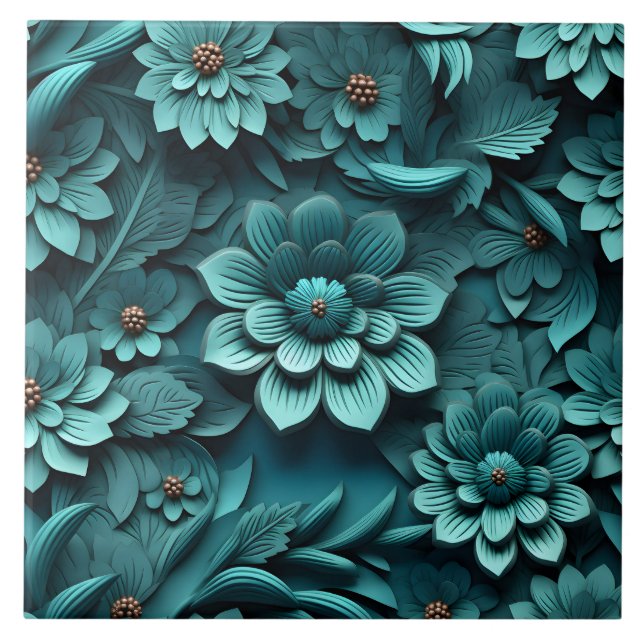 Elegant Embossed 3D Floral Relief Ceramic Tile (Front)