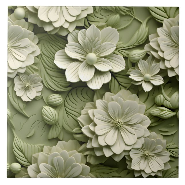 Elegant Embossed 3D Floral Relief Ceramic Tile (Front)