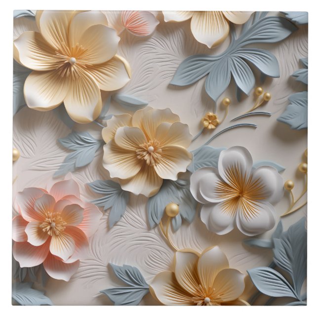 Elegant Embossed 3D Floral Relief Ceramic Tile (Front)