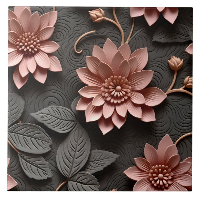 Elegant Embossed 3D Floral Relief Ceramic Tile (Front)
