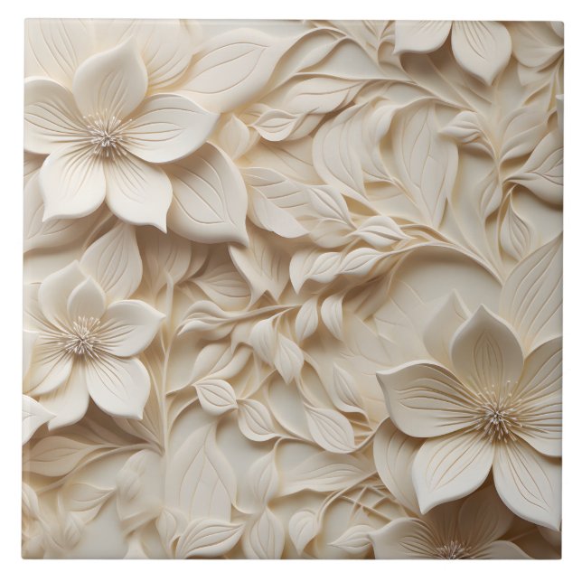 Elegant Embossed 3D Floral Relief Ceramic Tile (Front)