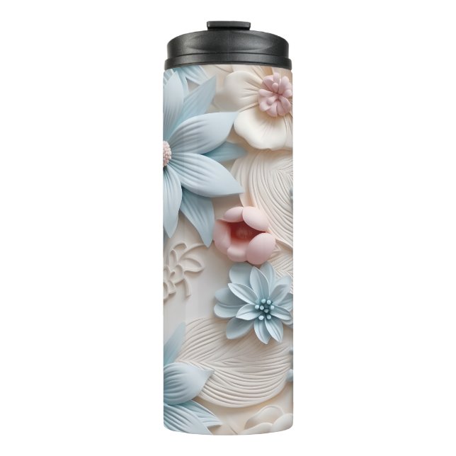Elegant Embossed 3D Floral Relief Thermal Tumbler (Front)