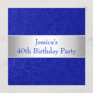 Elegant Embossed Blue Paisley White Party Invitation