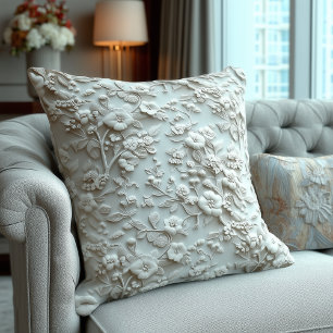 Elegant Embossed Floral Neutral Home Decor Accent Cushion