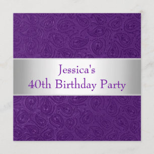 Elegant Embossed Purple Paisley White Party Invitation