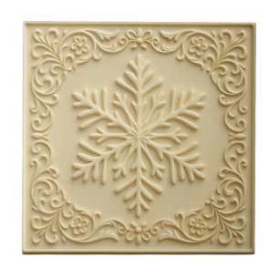 Elegant Embossed Snowflake Holiday Art Ceramic Tile