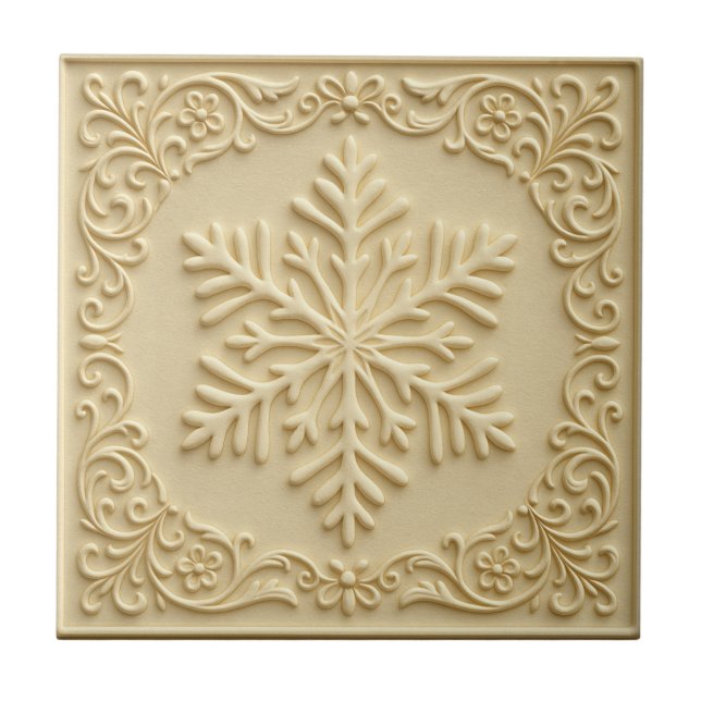 Elegant Embossed Snowflake Holiday Art Ceramic Tile (Front)
