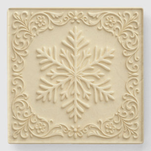 Elegant Embossed Snowflake Holiday Art Stone Coaster