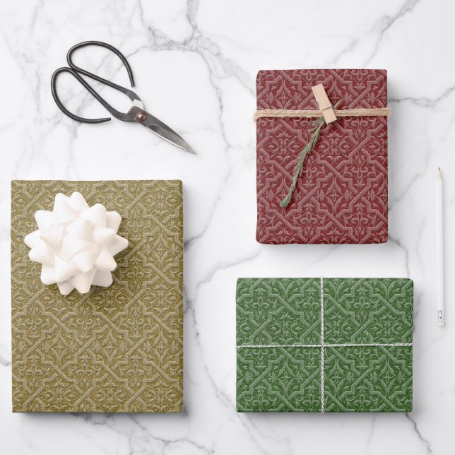 Elegant Embossed Style Holiday Quatrefoil Wrapping Paper Sheet (Front)