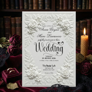 Elegant Embossed White Floral Wedding  Invitation