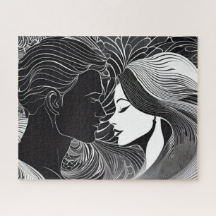 Elegant Embrace: Black & White Love Story Jigsaw Puzzle