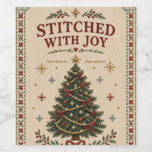 Elegant Embroidered Christmas, Vintage Needlepoint Wine Label