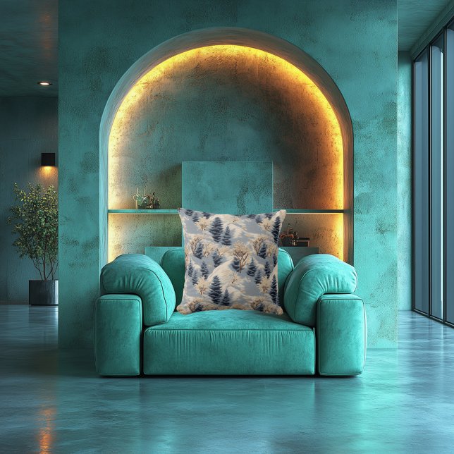 Elegant Embroidered-Effect Winter Landscape Patter Cushion (Creator Uploaded)