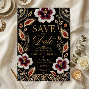 Elegant Embroidered Floral Save The Date