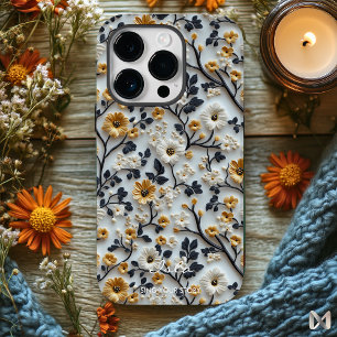 Elegant Embroidered Gold Floral Pattern iPhone 14 Pro Case