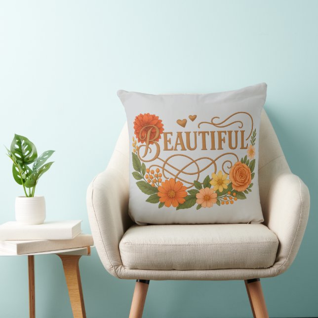 Elegant Embroidered Style Throw Pillow (Chair)