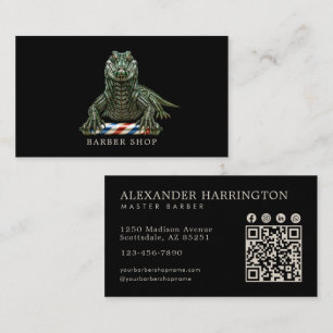 Elegant Emerald Alligator Barber Shop Qr Code Business Card