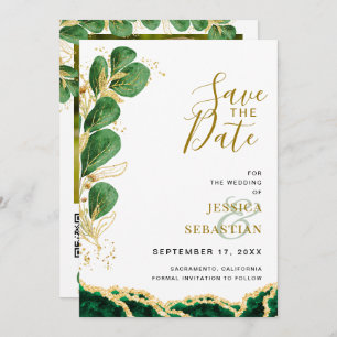 Elegant Emerald And Gold Agate Eucalyptus Wedding Save The Date