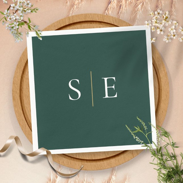 Elegant Emerald And Gold Monogram Minimalist Napkin (Elegant Emerald And Gold Monogram Minimalist Napkins)