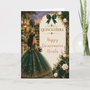 Elegant Emerald and Gold Quince Card