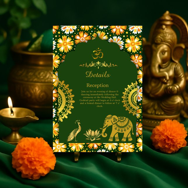 elegant emerald arch & traditional hindu wedding enclosure card (Creator Uploaded)